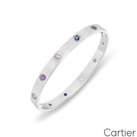 Cartier White Gold Coloured Stones Love Bracelet Size 18 B6036318